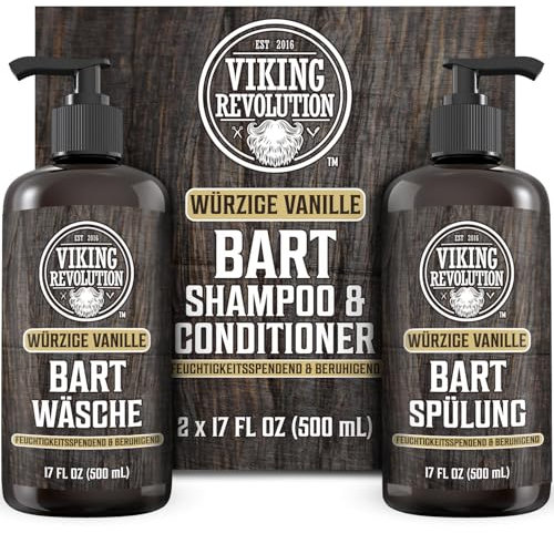 Viking Revolution - Shampoing Barbe Homme & Après Shampoing Barbe Homme - Huile d'Argan & de Jojoba - Adoucit & Renforce - Vanille épicée - 500 ml x 2