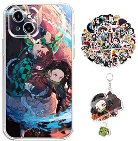 Demon -Slayer Hülle für iPhone 11 Anime Handyhülle [Mit Schlüsselbund und 50pcs Aufkleber] Cartoons Transparent Silikon Case Hülle für iPhone 11