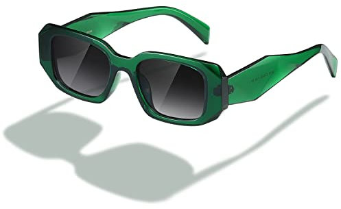kimorn Rechteck Sonnenbrille für Frauen Männer Trendy Retro Trendy Sonnenbrille 90's Vintage Square Frame (Grüner Rahmen Gradient Graue Linse)