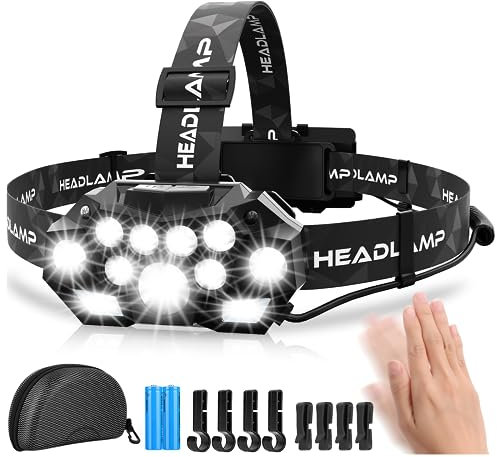 Stirnlampe Led Wiederaufladbar,Superhell 22000 Lumens 11 LED Sensor Stirnlampe 22 Lichtmodi Kopflampe,Mit Rotlicht IPX4 Wasserdicht Kopflampe Stirnlampe Aufladbar für Camping,Wandern,Joggen,Angeln