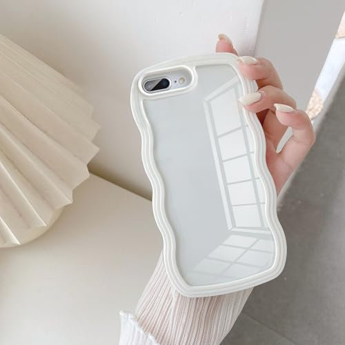 UEEBAI Case for iPhone 7 Plus and iPhone 8 Plus, Clear Case Cute Curvy Aesthetic Wave Wavy Frame Slim Shockproof Phone Bumper Cover Translucent Soft Pretty Protective TPU Case for girls women - White