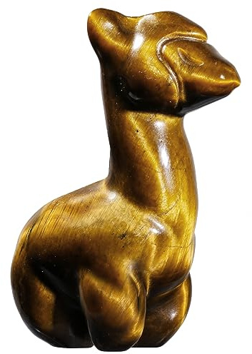 KYEYGWO Geschnitzte Tigerauge Stein Alpaka Figur, Klein Kristall Alpakas Statue, Palm Taschensteine Heilstein Tierskulptur Glücksbringer Lama Sammlerfigur Talisman Ornament Haus Deko, 4,3 cm