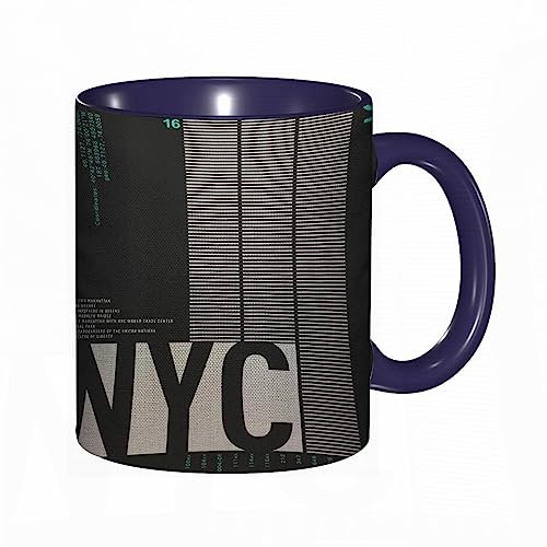 RFSHOP Kaffeetasse New York District NYC City Building City Logo Print 325 ml Keramik Teetasse mit Griff für Home Office Weihnachten Geburtstag