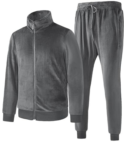 TONY BACKER Tuta Uomo In Pile Sportiva Con Chiusura Zip Completo Tuta In Casa (IT, Testo, 3XL, Regular, Regular, GRIGIO-75)