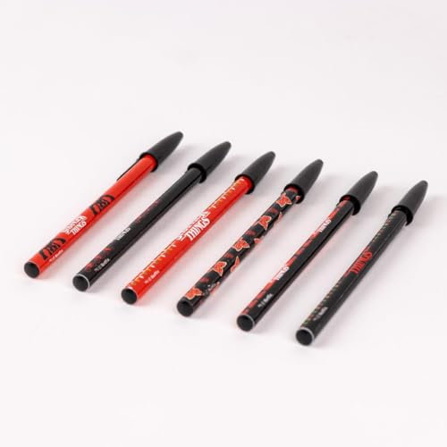 Stranger Things Kugelschreiber, 6 Stück, verschiedene Designs in Rot und Schwarz, mit schwarzer Kappe, hergestellt aus 100% ABS-Kunststoff, Originalprodukt, entworfen in Spanien