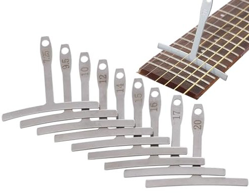 ieron 9 medidores de radio de guitarra, universal de acero inoxidable, diapasón de bajo, herramienta de calibre de guitarra en forma de T, para reparación y mantenimiento de guitarra, medidor de radio