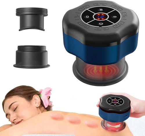 Kayaoyo Schröpfen Set, Schröpfgerät Elektrisch, Schröpfmassagegerät, 12 Gänge verstellbar, mit Schröpfen-Funktion und Wärmefunktion ausgestattet, gleichzeitig mit Ein-Knopf-Entlüftungsfunktion. (Blau)