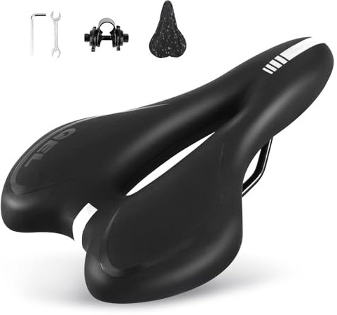 ENJOHOS Fahrradsattel, Fahrradsitz Wasserdicht PU für Mountainbike Trekking Tourensattel Rennrad Ebike (Schwarz+Gel)