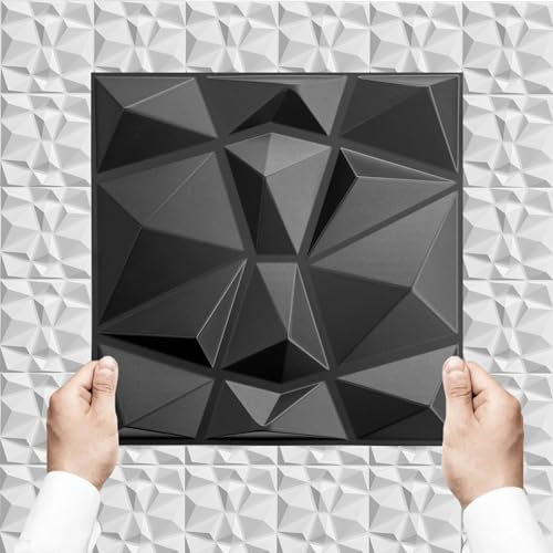 I K H E Malarka 33 Stück - 2,97m², 3D Paneele PVC Kunststoff Wandpaneele Gaming Zimmer Wand Decke Schlafzimmer TV-Wand 30x30cm (Schwarz D094-1)