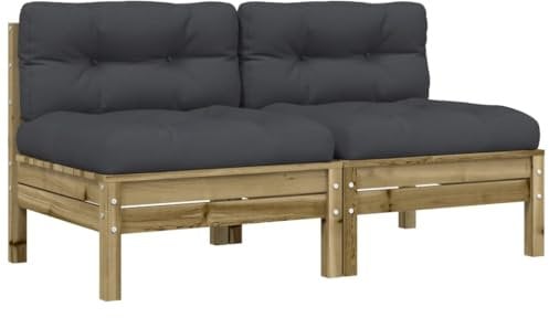 vidaXL Canapé de Jardin sans Accoudoirs et Coussins 2 pcs, Sièges avec Dossier, Meubles de Terrasse Patio Arrière-Cour Extérieur, Pin Imprégné