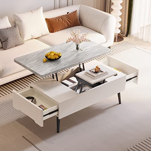 DOFFO Guyii Table Basse Extensible avec Plateau relevable avec Rangement, Table Basse Multifonction 3 en 1 avec Compartiment caché, Table de Salle à Manger rectangulaire Moderne pour Le Salon