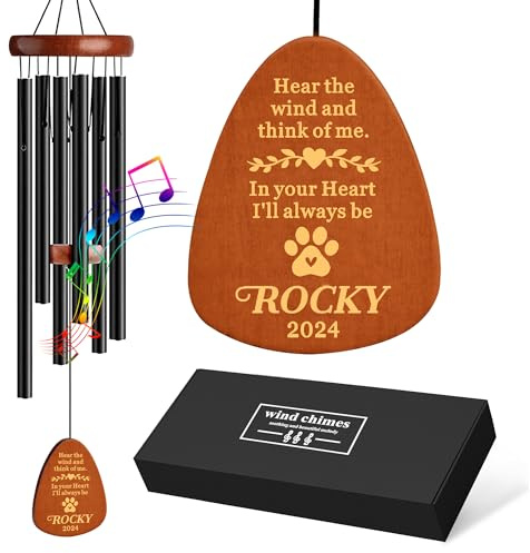 Personalised Dog Memorial Wind Chimes 25.5Inch, Dog Pet Memorial Gifts, Wind Chimes for Garden, Pet Bereavement Gift for Loss of Dog(Design 2, Black)