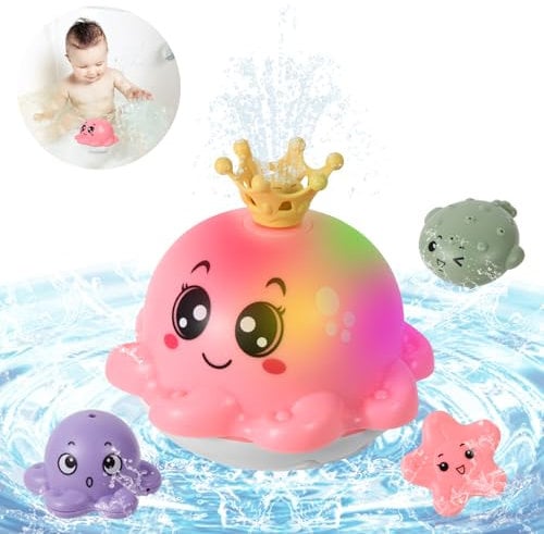 Delycazy Badewannenspielzeug Baby Badespielzeug Wasserspielzeug ab 1 2 3 Jahre, Kinder LED Oktopus Induction Automatischer Wasserstrahl Pool Spielzeug für Baby