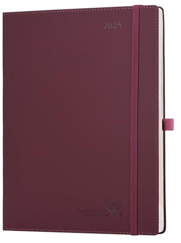 POPRUN Agenda 2025 Settimanale Verticale A4, 28,5 x 22,2 cm, Copertina Morbida, Weekly Planner 2025 con Intercallidi 15 Minuti, Carta Spessa da 100 GSM EU, Bordeaux Scuro, Versione Italiana
