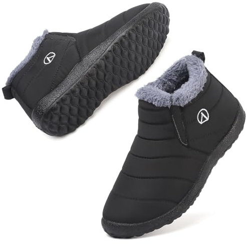 Rokiemen Stivali da Neve Ragazzi Ragazze Invernali Bambini Fodera Calda Foderato in Pelliccia Stivali Piatto Impermeabili Stivaletti All'aperto Antiscivolo 1-Nero 35 EU