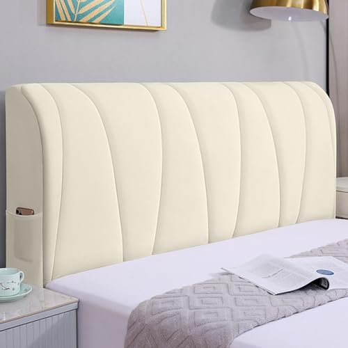 HAMON Bettkopfteil Hussen Bett Kopfteil Bezug Weicher Strecken Samtstoff Staubdichte Schutzhülle, Universell Verdicken Kopfteilbezug überzug für gepolsterte Schlafzimmer Kopfteil (Beige, 200 cm)