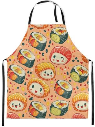 Homewish Sushi Cartoon Schürzen, Nette Lebensmittel Thema Schürze, Japanische Art Kawaii Chef Schürze, Einstellbare Orange Lätzchen Schürze Für Kochen Küche Backen Garten