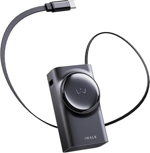 iWALK Powerbank mit einziehbarem 70cm USB-C Kabel,Power Bank 10000mAh PD 30W Schnellladen Tragbares Ladegerät,Externes Akkupack mit 3 Ausgängen für iPhone 16/15/14/13 /Pro/Pro Max,Samsung,Android,iPad