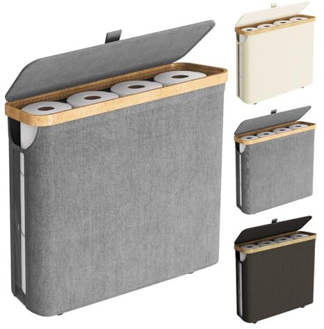 Panier de rangement pour papier toilette avec couvercle, support de rangement en bambou pour salle de bain, boîte de rangement de papier toilette, bac de rangement pour papier toilette pour