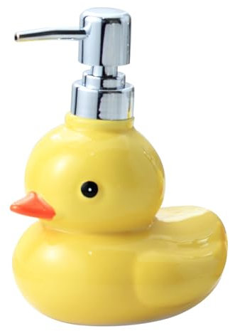 WBANGIAO Seifenspender aus Keramik, Ente, schäumende Desinfektionsmittel, Pumpflaschen für Toilettenartikel, auslaufsichere Spender für Erwachsene. Große gelbe Ente 1