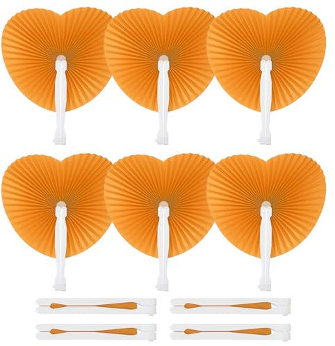 PATIKIL Heart Shape Paper Hand Fans, 20 Pack Bulk Folding Fan Handheld with Plastic Fan Handles for Wedding Party Decoration Birthday Guest Favors DIY Supplies, Orange