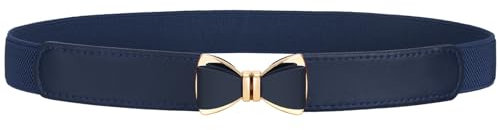 VONMELLI Elastischer Taillengürtel Damen,Vintage Dehnbarer Dünner Gürtel für Kleid, Mode Stretchgürtel Damen mit Schleifenschnalle Marineblau Passend für Taille 81cm-94cm