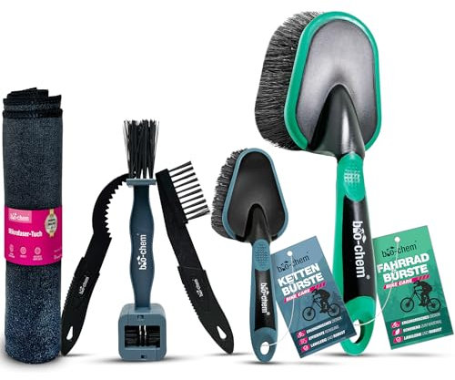 bio-chem Fahrradzubehör-Set 6-teilig – Komplettset mit Kettenbürsten, Fahrradbürste & Mikrofasertuch – für Fahrradpflege & Reinigung – ideal für E-Bike, MTB, Rennrad, Trekkingrad
