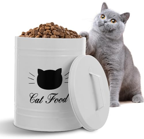 Ciieeo Conteneur HerméTique Pour Nourriture Animale En MéTal Blanc 6.69X4.92X4.92In RéCipient ÉTanche Pour Croquettes Chien Chat Avec Couvercle Scellé Pour Stockage FraîCheur Et SéChage Longue