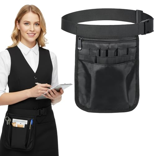 YBEATY Server Apron Waist Pouch Restaurant Waiter Waist Tool Working Serving Pouch with Adjustable Belt Utility Multiple Pockets Money Bag for Restaurants Gardening Hotel Bar