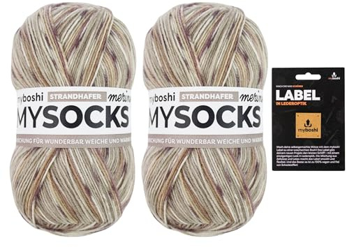 myboshi mysocks Merino, extra weiche 4-fädige Merino-Sockenwolle, filzfrei, strapazierfähig, 100g, 420m, inkl. Label, 75% Schurwolle, 25% Polyamid, Beige (Strandhafer) 2 Knäuel
