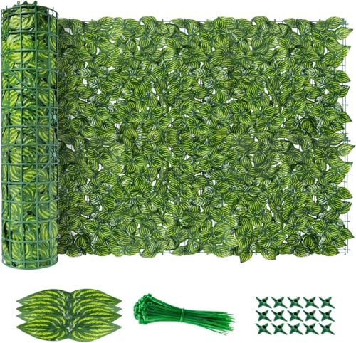 Pantalla artificial de jardín, pared de seto artificial, valla de hiedra artificial, pantalla de hiedra de plástico, rollo de seto verde decorativo para jardín, balcón, exterior, 3 x 1 zm