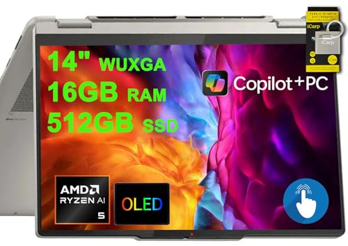 Lenovo Yoga 7 2-in-1 Laptop 14 WUXGA OLED Touch (100% DCI-P3, 600nits HDR) AMD 6-core Ryzen AI 5 340 (Up to 50 Tops) 16GB RAM 512GB SSD for Creator Business Professional Win11 ICP Hub w/Copilot AI
