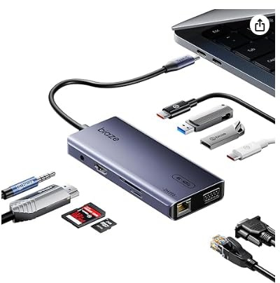 Biaze ZH393 10 in 1 USB-C Hub Multiport Adapter, 4K60Hz HDMI & VGA, 100WPD Ladefunktion, Gigabit Ethernet, USB3.0, SD/TF Kartenleser, 3,5mm Audiobuchse, für MacBook, iPad, Dell und andere Laptops