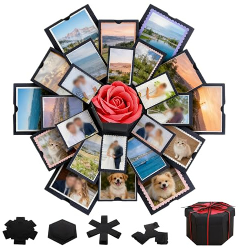 DIY Explosion überraschungs Box, Kreative Foto Liebe Speicher Scrapbooking Geschenk Box, DIY Fotoalbum Explosion Box, Schwarz Geschenkbox für Weihnachten, Geburtstag, Valentinstag, Hochzeit