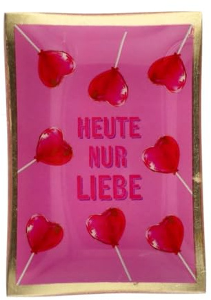 Love Plates, Glasteller M, Motiv: Heute nur Liebe, rosa 10x0,8x14,2cm