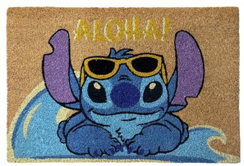 Christmas Inspirations Disney Stitch Fußmatte Kokos Türmatte 40x60 cm für innen & außen Schmutzfangmatte mit Aloha Motiv Rutschhemmende Haustürmatte für Eingangsbereich, Frühling & Sommer