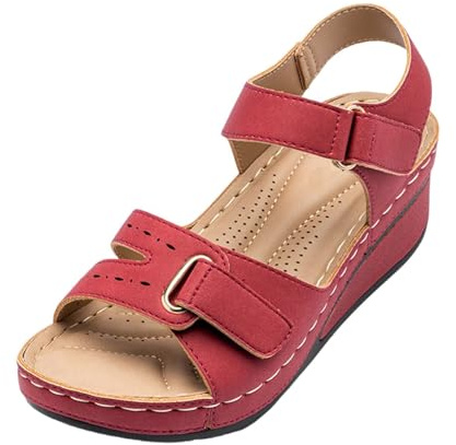 ZTFYKLIN Femme Sandales Plates Compensées À Bout Ouvert Pour Femmes, Décontractées Et Confortables, Talon Épais Incliné Talons Hauts Cuir Sandale Orthopédique Chaussures Pieds Larges De