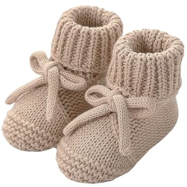 Ellepi Calzini Neonato in 100% Cotone Tricot – Stivaletti Lavorati a Maglia Alta Qualità, Taglia Unica 0-6 Mesi (beige)