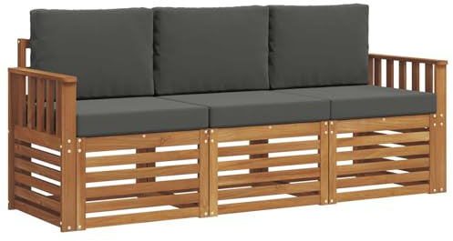 vidaXL Sofagarnituren 3 pcs Natur und Anthrazit Massivholz Akazie, Moderne Gartenmöbelsets, wetterfeste Sitzmöbel, Akazien-Sofa, Flexible Lounge-Lösungen für die Terrasse