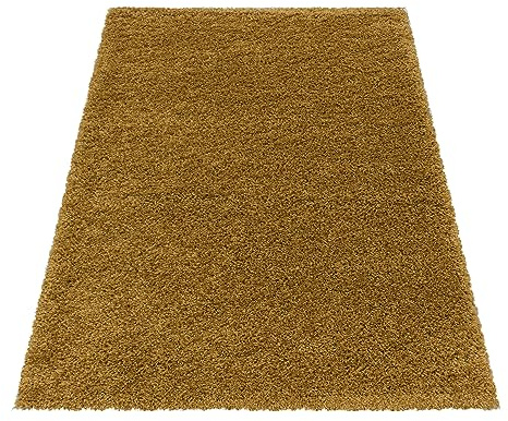 KADIMA DESIGN Wohnzimmerteppich Hochflor Uni Modern Samtweich Waschbar Strapazierfähig Robust 30mm Flor Gold 200x290 cm Esszimmer Wohnzimmer Fußbodenheizung geeignet Oeko-TEX | Spree