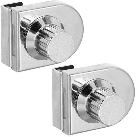 Ciieeo Lot de 2 Serrures pour Porte en Verre 8mm sans Perçage en Alliage de Zinc Argenté pour Vitrine de Cave à Vin et Armoire Commerciale Sécurisée