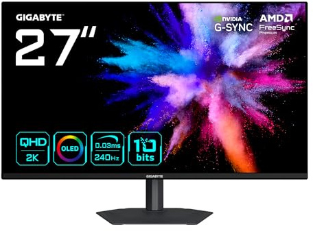Gigabyte GO27Q24A Monitor Gaming OLED 27” 2K QHD - 2560 x 1440, 240Hz, 0.03ms, 400 cd/m², FreeSync Premium, G-Sync Compatibile, HDMI 2.1, DisplayPort 1.4