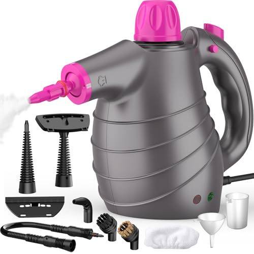 Dampfreiniger Handgerät, 1050W 3,5Bar, 10 Zubehör, Chemiefrei, 3M Kabel | 105°C Heißdampf, Handdampfreiniger gegen Fett und Schmutz, Steam Cleaner für Boden, Bad, Auto, Polstermöbel, Fenster, Rot
