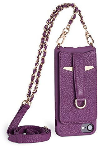 Vaultskin VICTORIA Crossbody Wallet Case for iPhone 7/8 Plus, Violet, Chain | Italian pebble grain phone purse, holds up to 8 cards, detachable hands-free strap, Smart Strap quick card access, gift box
