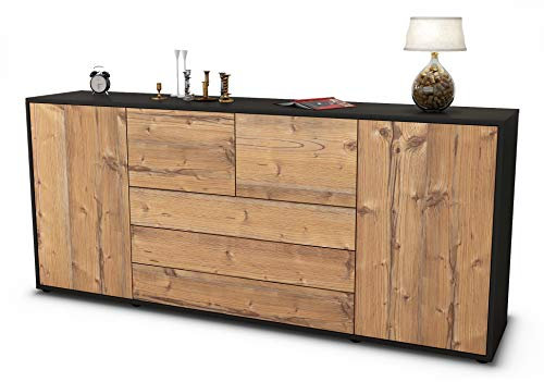 Stil.Zeit Sideboard Eliana, Korpus anthrazit matt, Front Holz-Design Pinie (180x79x35cm) Push-to-Open Technik & Leichtlaufschienen