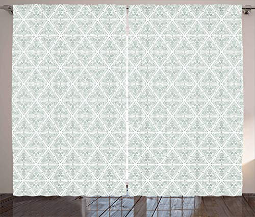 ABAKUHAUS Jahrgang Rustikaler Vorhang, Jugendstil-Muster, Wohnzimmer Universalband Gardinen mit Schlaufen und Haken, 280 x 260 cm, Blasses Salbeigrün Weiß