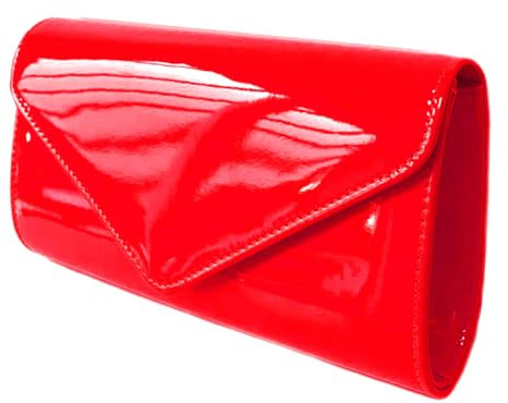 Leah Ward Women's Flap Patent Clutch Bags Wedding Party Handbags 439E (Red 2570)