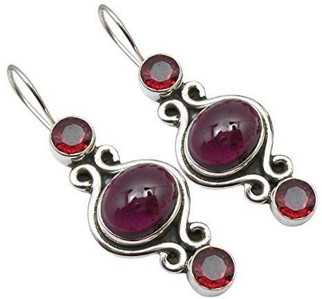 SilverStarJewel Granat 3 Stein Cinco de Mayo 2022 Ohrringe 3,8 cm 7,1 Gramm 925 reines Sterling Silber Neues Geschenk