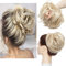 Tousled Updo Messy Bun Haarteil Haargummis Haarverlängerung Pferdeschwanz mit elastischen Haarteil Hair Extensions für Frauen Aschblond bis Bleichblond