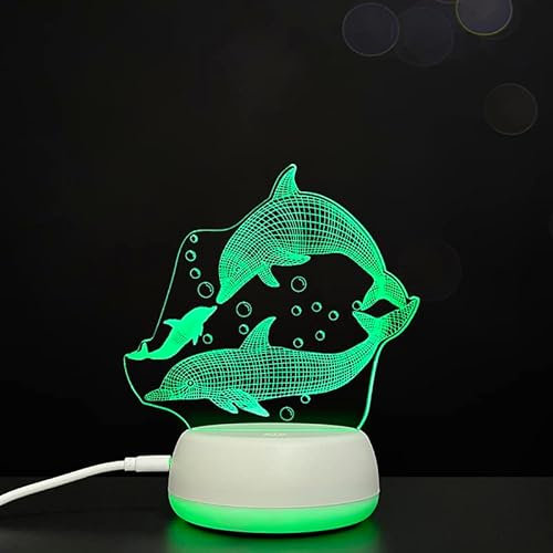 Xdorra Delfine Acryl-Lampe, 3D-Illusion, Nachtlicht, USB-LED-Tischlampe, Zuhause, r2d2, 3D-Art-Lampe, 7 Farben, wechselnde Schlafzimmerdekoration, Nachtlicht, Geschenke